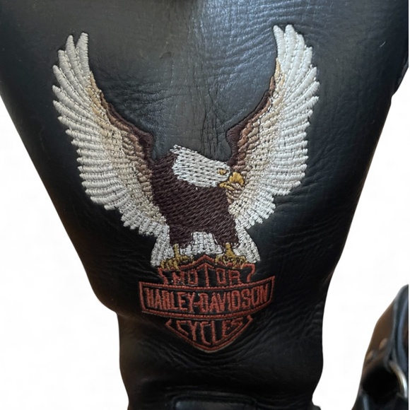 Vintage Harley-Davidson Iconic Embroidered Eagle Harness Motorcycle Boots - Sz 9 - Picture 1 of 11